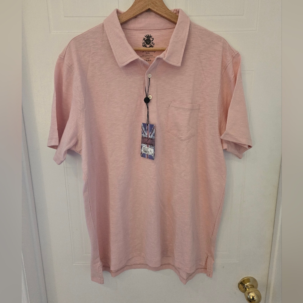 XL English Laundry Cotton Pink Salmon Vneck  Polo Shirt With Front Pocket